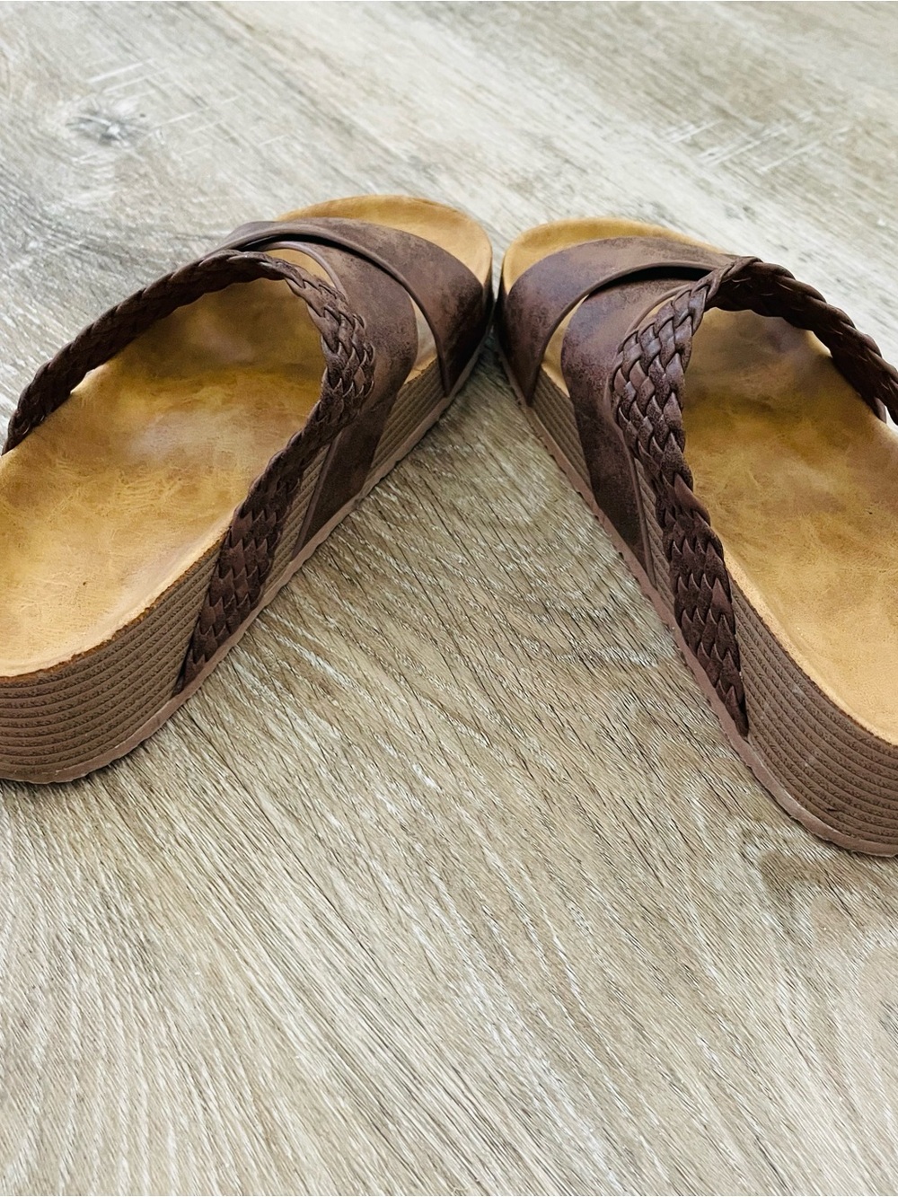 Women’s Brown Braided & Crisscross Slide Sandals - Picture 2 of 5